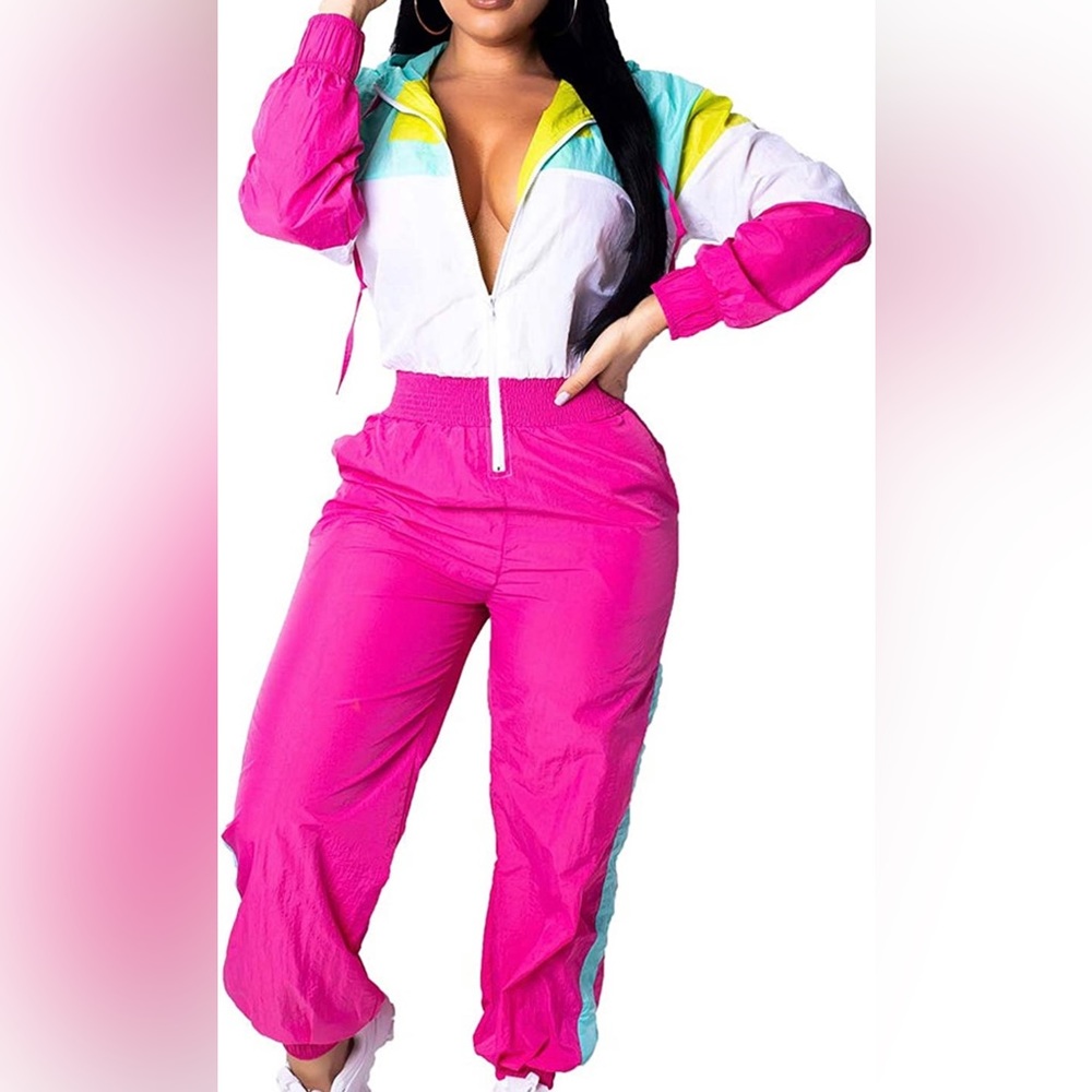 Voikerdr Women’s Colorblock One Piece Outfits Windbreaker Jumpsuit